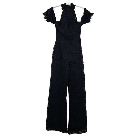 Alexis Black Lace Off-Shoulder Jumpsuit Elegant Evening Wear Size XS